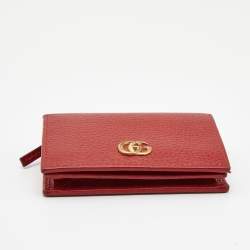 Gucci Red Leather GG Marmont Flap Card Case