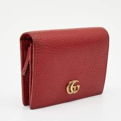 Gucci Red Leather GG Marmont Flap Card Case