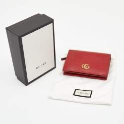 Gucci Red Leather GG Marmont Flap Card Case