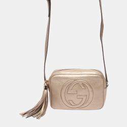 Pre Owned Gucci Gold Leather Soho Camera Bag