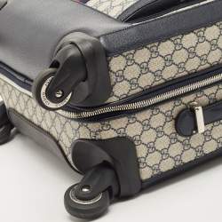 Pre Owned Gucci Dark Blue/Beige GG Supreme Canvas and Leather Small Web Savoy Cabin Trolley