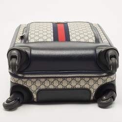 Pre Owned Gucci Dark Blue/Beige GG Supreme Canvas and Leather Small Web Savoy Cabin Trolley
