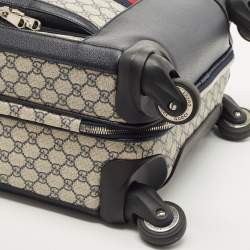 Pre Owned Gucci Dark Blue/Beige GG Supreme Canvas and Leather Small Web Savoy Cabin Trolley