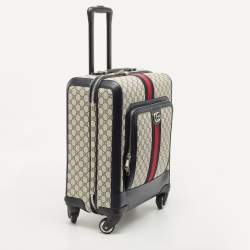 Pre Owned Gucci Dark Blue/Beige GG Supreme Canvas and Leather Small Web Savoy Cabin Trolley