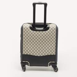 Pre Owned Gucci Dark Blue/Beige GG Supreme Canvas and Leather Small Web Savoy Cabin Trolley
