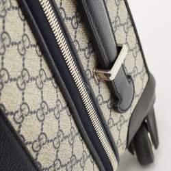 Pre Owned Gucci Dark Blue/Beige GG Supreme Canvas and Leather Small Web Savoy Cabin Trolley