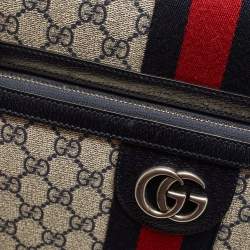 Pre Owned Gucci Dark Blue/Beige GG Supreme Canvas and Leather Small Web Savoy Cabin Trolley