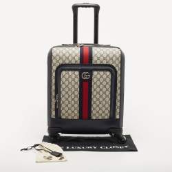 Pre Owned Gucci Dark Blue/Beige GG Supreme Canvas and Leather Small Web Savoy Cabin Trolley