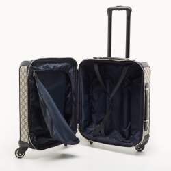 Pre Owned Gucci Dark Blue/Beige GG Supreme Canvas and Leather Small Web Savoy Cabin Trolley