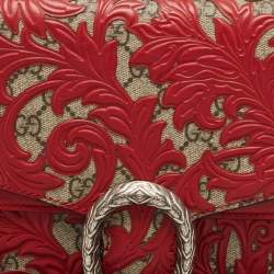 Pre Owned Gucci Red GG Supreme Canvas and Leather Medium Dionysus Arabesque Shoulder Bag