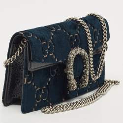 Pre Owned Gucci Dark Green GG Velvet Super Mini Dionysus Shoulder Bag