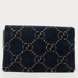Pre Owned Gucci Dark Green GG Velvet Super Mini Dionysus Shoulder Bag