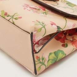 Pre Owned Gucci Pink Apricot Blooms Print Leather Bamboo Daily Top Handle Bag