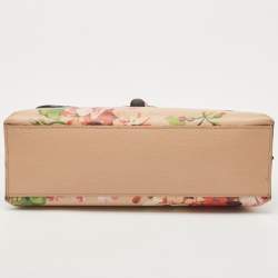 Pre Owned Gucci Pink Apricot Blooms Print Leather Bamboo Daily Top Handle Bag