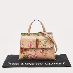 Pre Owned Gucci Pink Apricot Blooms Print Leather Bamboo Daily Top Handle Bag