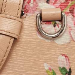 Pre Owned Gucci Pink Apricot Blooms Print Leather Bamboo Daily Top Handle Bag