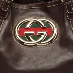 Pre Owned Gucci Black Leather Large Britt Tote