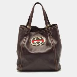 Pre Owned Gucci Black Leather Large Britt Tote