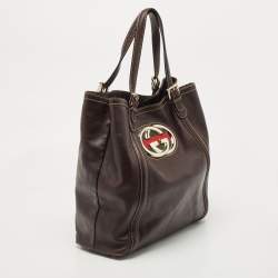 Pre Owned Gucci Black Leather Large Britt Tote