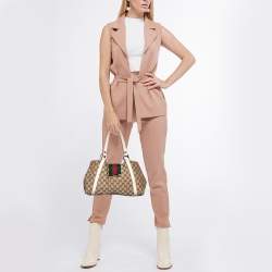 Pre Owned Gucci Beige/Cream GG Canvas and Leather New Ladies Web Hobo