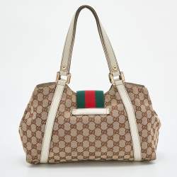 Pre Owned Gucci Beige/Cream GG Canvas and Leather New Ladies Web Hobo