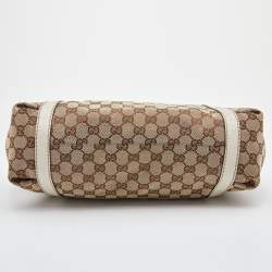 Pre Owned Gucci Beige/Cream GG Canvas and Leather New Ladies Web Hobo