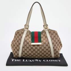 Pre Owned Gucci Beige/Cream GG Canvas and Leather New Ladies Web Hobo