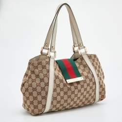 Pre Owned Gucci Beige/Cream GG Canvas and Leather New Ladies Web Hobo