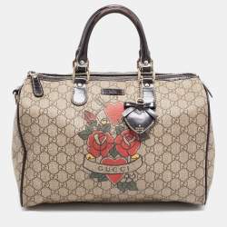 Gucci White GG Supreme Joy Boston Bag Multiple colors Leather