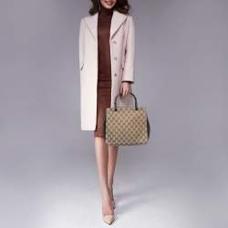 Pre Owned Gucci Beige/Brown Canvas And Leather Bamboo Handle Tote