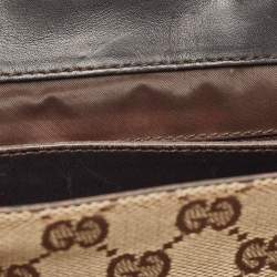 Pre Owned Gucci Beige/Brown Canvas And Leather Bamboo Handle Tote