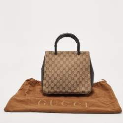 Pre Owned Gucci Beige/Brown Canvas And Leather Bamboo Handle Tote