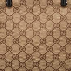 Pre Owned Gucci Beige/Brown Canvas And Leather Bamboo Handle Tote
