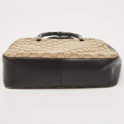Pre Owned Gucci Beige/Brown Canvas And Leather Bamboo Handle Tote