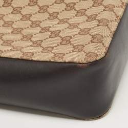 Pre Owned Gucci Beige/Brown Canvas And Leather Bamboo Handle Tote