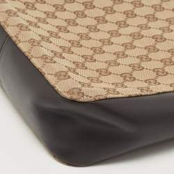 Pre Owned Gucci Beige/Brown Canvas And Leather Bamboo Handle Tote