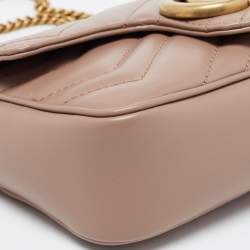Gucci Old Rose Matelassé Leather Super Mini GG Marmont Shoulder Bag