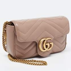 Gucci Old Rose Matelassé Leather Super Mini GG Marmont Shoulder Bag
