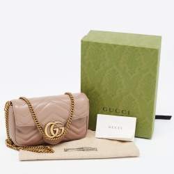 Gucci Old Rose Matelassé Leather Super Mini GG Marmont Shoulder Bag