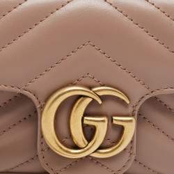 Gucci Old Rose Matelassé Leather Super Mini GG Marmont Shoulder Bag