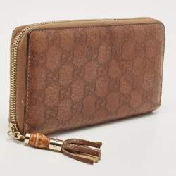 Gucci Brown Guccissima Leather Bamboo Tassel Zip Around Wallet