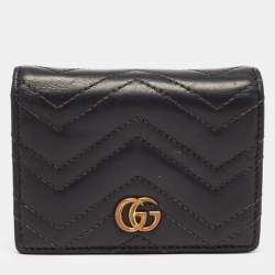 Gucci Charcoal Black Matelassé Leather GG Marmont Card Case