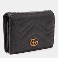 Gucci Charcoal Black Matelassé Leather GG Marmont Card Case
