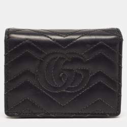 Gucci Charcoal Black Matelassé Leather GG Marmont Card Case
