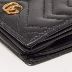 Gucci Charcoal Black Matelassé Leather GG Marmont Card Case