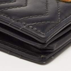 Gucci Charcoal Black Matelassé Leather GG Marmont Card Case