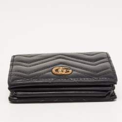 Gucci Charcoal Black Matelassé Leather GG Marmont Card Case