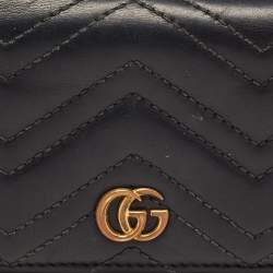 Gucci Charcoal Black Matelassé Leather GG Marmont Card Case