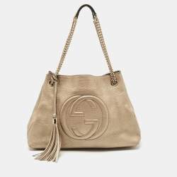 Gucci Soho Leather Flap Shoulder Bag Black Gold Tassel New