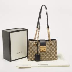 Gucci Black/Beige GG Bees Supreme Canvas Small Padlock Shoulder Bag